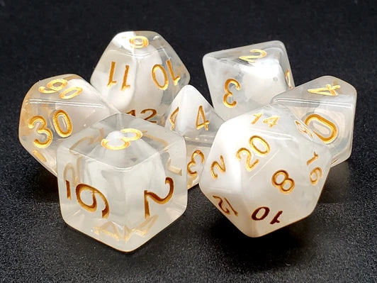 Old School 7 Piece DnD RPG Dice Set: Odyssey - White w/ Gold | Deep Dive Games St. Marys