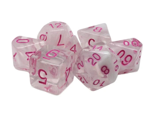 Old School 7 Piece DnD RPG Dice Set: Odyssey - White Swirl w/ Pink | Deep Dive Games St. Marys