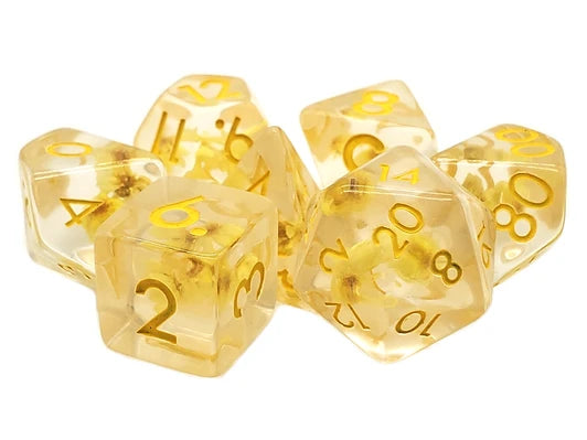 Old School 7 Piece DnD RPG Dice Set: Yellow Flower | Deep Dive Games St. Marys