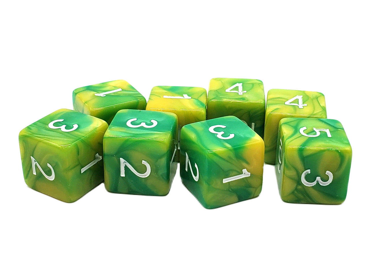 Old School Dice: D6 8-Piece Dice Set - Vorpal - Green & Yellow | Deep Dive Games St. Marys