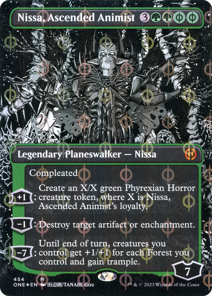 Nissa, Ascended Animist (Borderless Manga Step-and-Compleat Foil) [Phyrexia: All Will Be One] | Deep Dive Games St. Marys