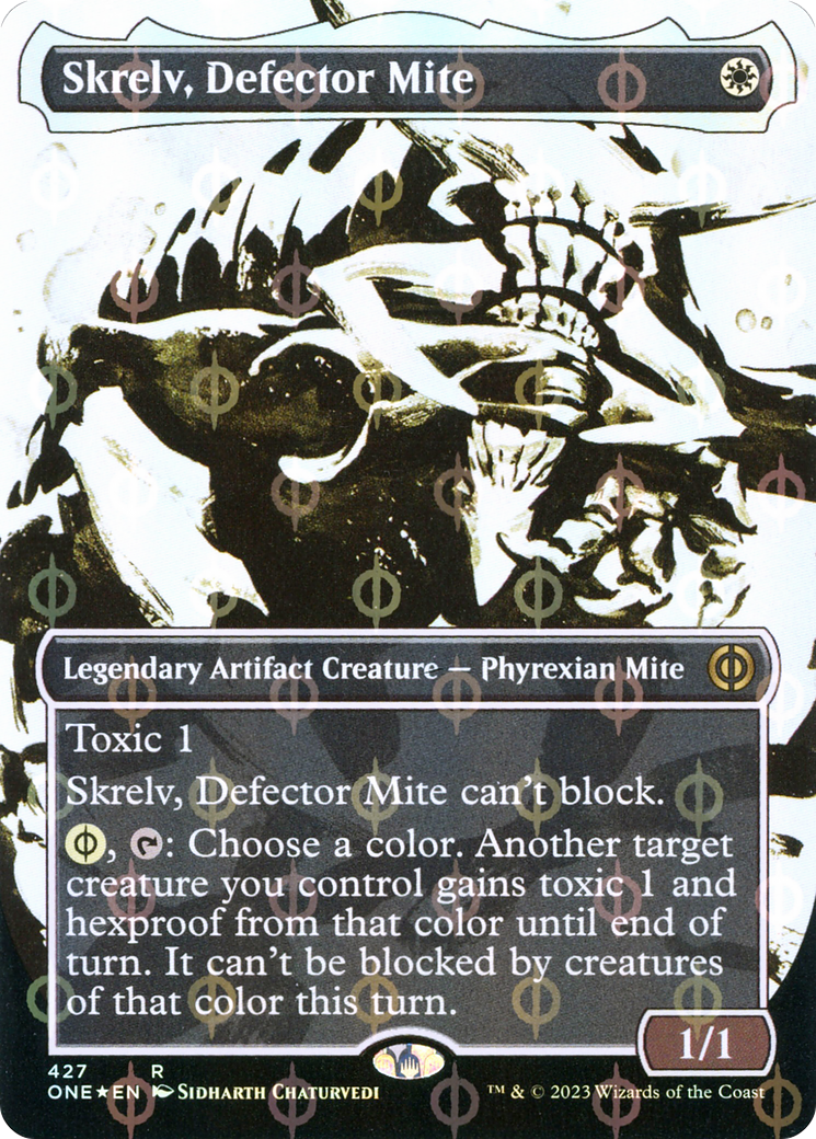 Skrelv, Defector Mite (Borderless Ichor Step-and-Compleat Foil) [Phyrexia: All Will Be One] | Deep Dive Games St. Marys