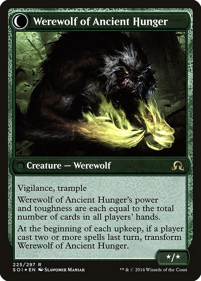 Sage of Ancient Lore // Werewolf of Ancient Hunger [Shadows over Innistrad Prerelease Promos] | Deep Dive Games St. Marys