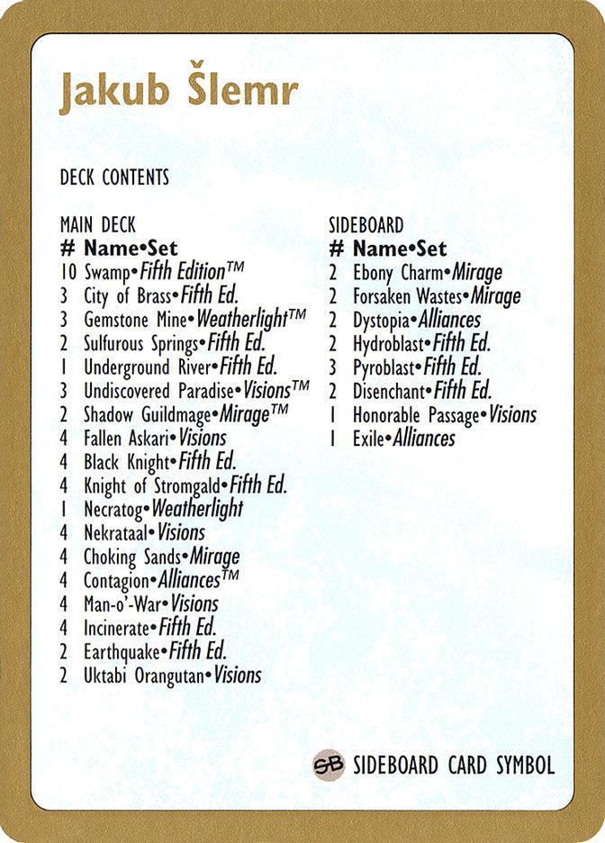 Jakub Slemr Decklist [World Championship Decks 1997] | Deep Dive Games St. Marys
