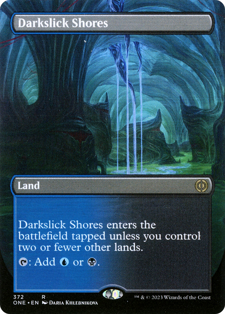 Darkslick Shores (Borderless Alternate Art) [Phyrexia: All Will Be One] | Deep Dive Games St. Marys