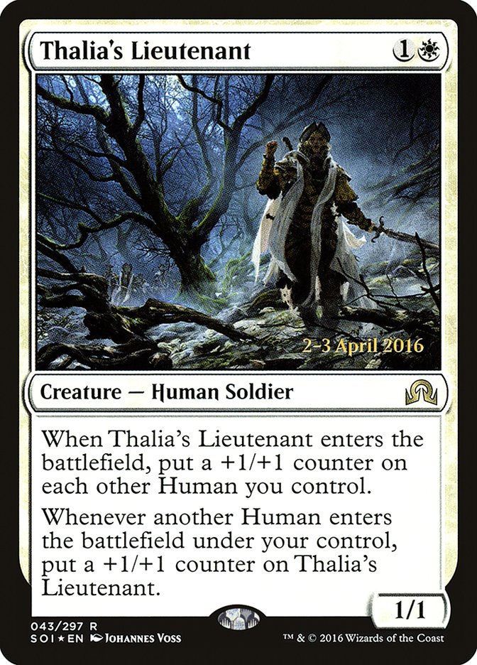 Thalia's Lieutenant [Shadows over Innistrad Prerelease Promos] | Deep Dive Games St. Marys