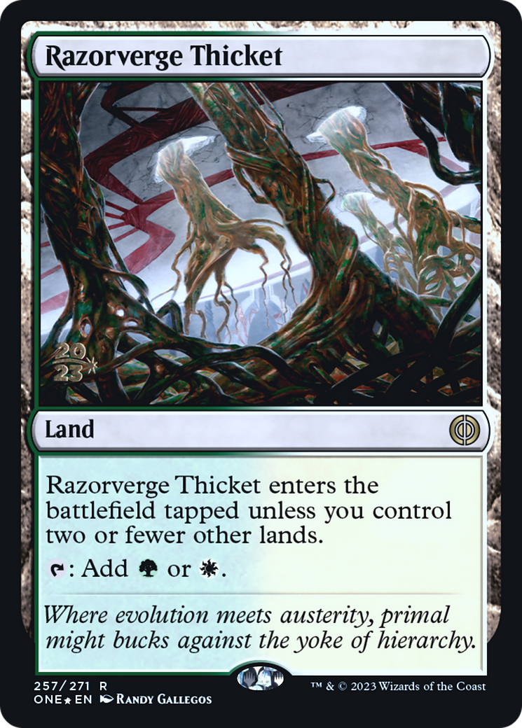 Razorverge Thicket [Phyrexia: All Will Be One Prerelease Promos] | Deep Dive Games St. Marys