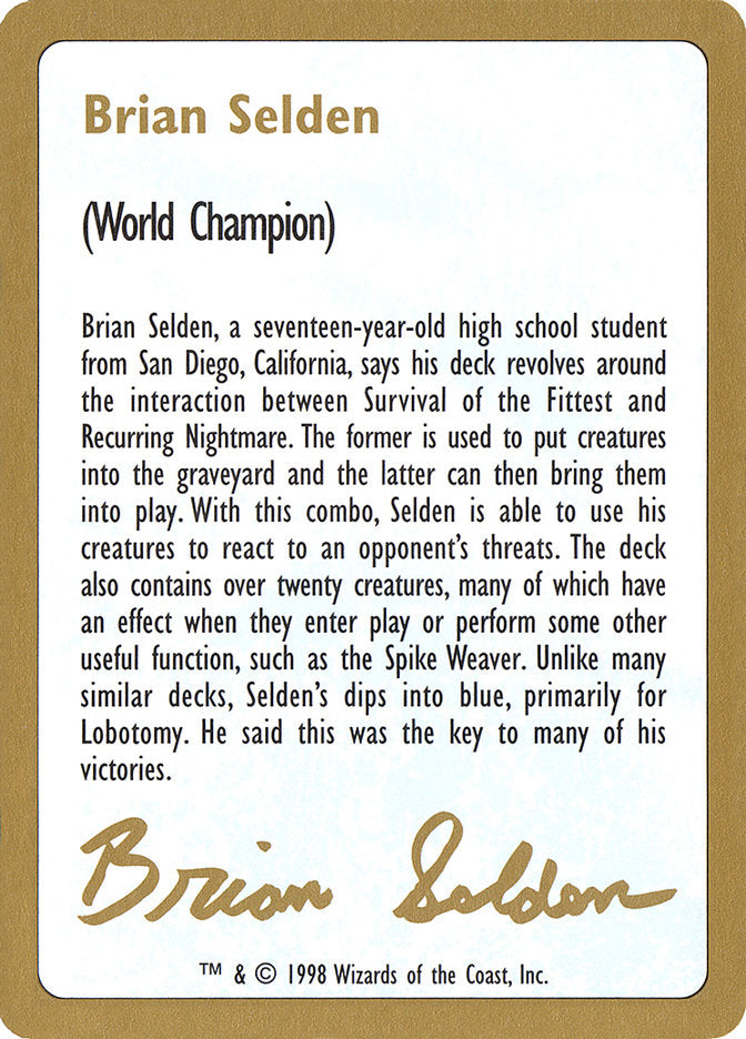 Brian Selden Bio [World Championship Decks 1998] | Deep Dive Games St. Marys