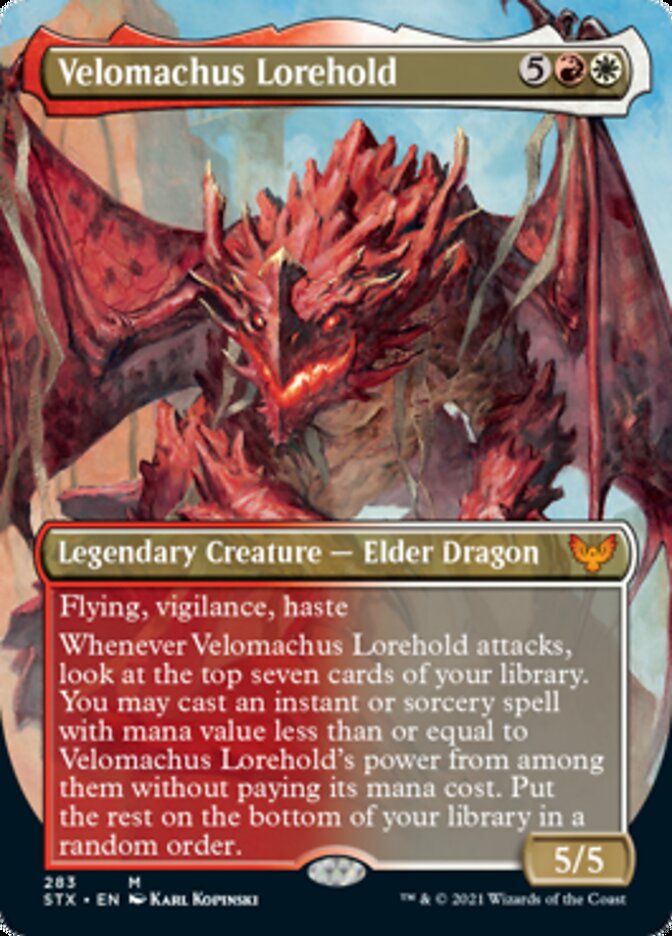 Velomachus Lorehold (Borderless Alternate Art) [Strixhaven: School of Mages] | Deep Dive Games St. Marys