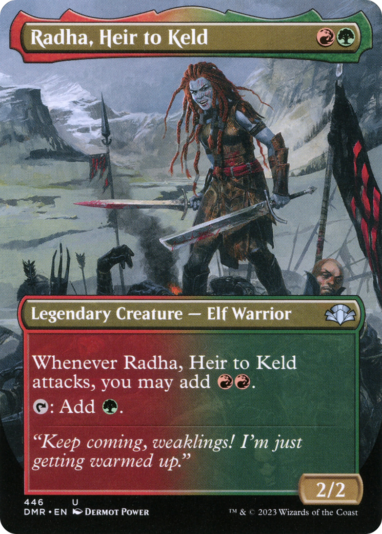 Radha, Heir to Keld (Borderless Alternate Art) [Dominaria Remastered] | Deep Dive Games St. Marys