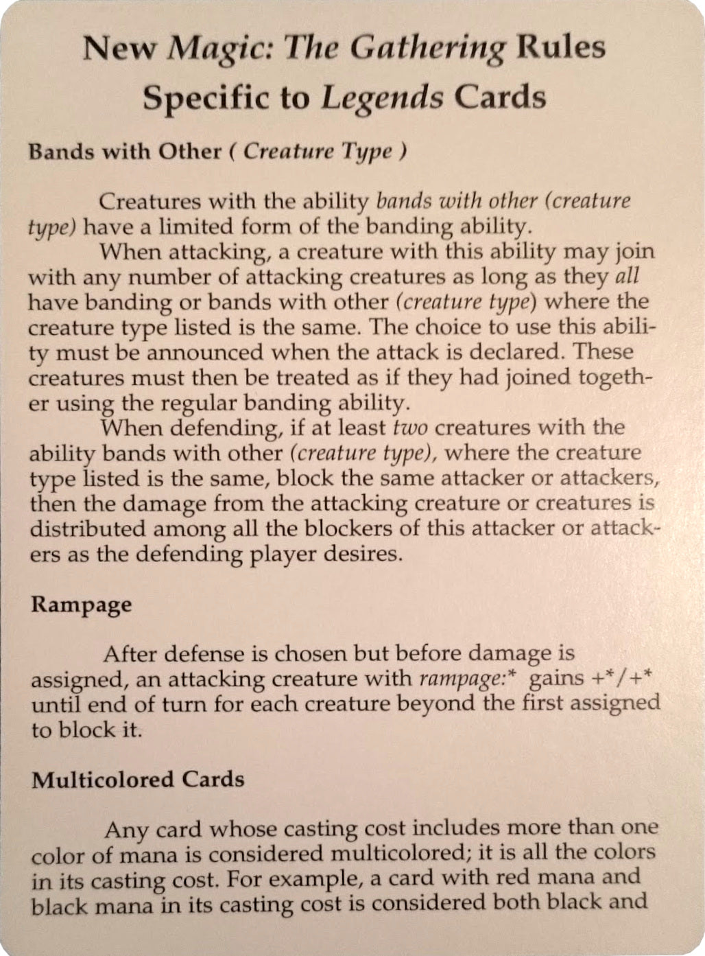 Legends Rules Card [Legends Tokens] | Deep Dive Games St. Marys